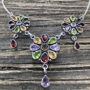 SOLD - Amethyst Garnet Citrine & Peridot 925 Sterling Silver Necklace NWOT